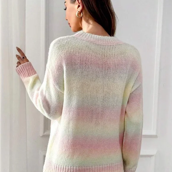 Multi Cable Knit Tie Dye Drop Shoulder Ombre Sweater Mult Sizes New - Picture 6 of 6